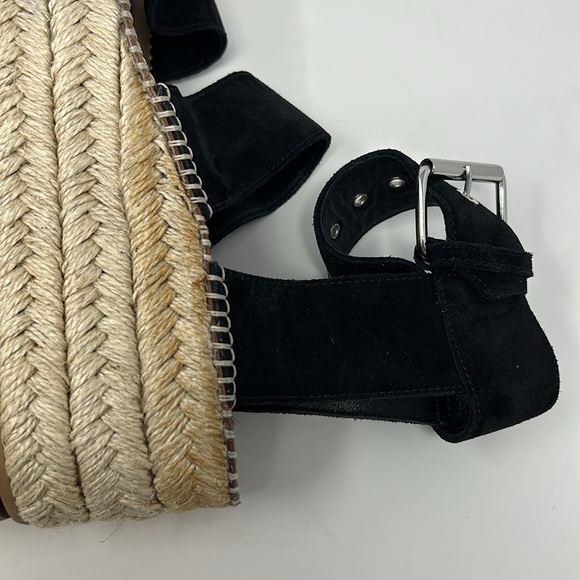 Rag & Bone Black Suede Leather Square Toe Espadrille Platform Buckle Sandals - Picture 9 of 16